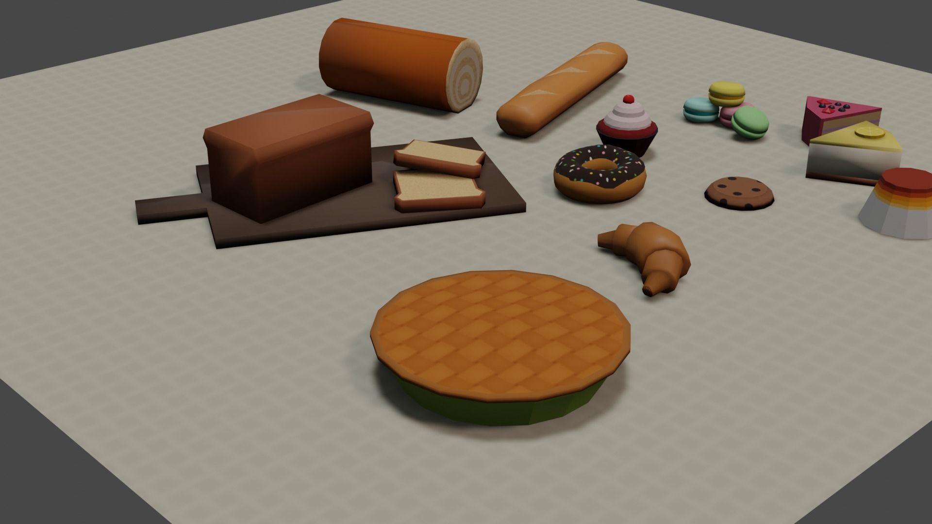 Bakery Set types of food Low-poly 3D model_3