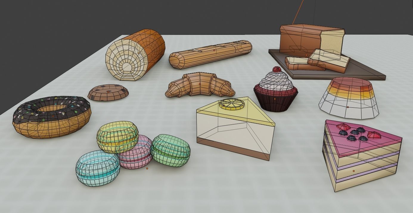 Bakery Set types of food Low-poly 3D model_8