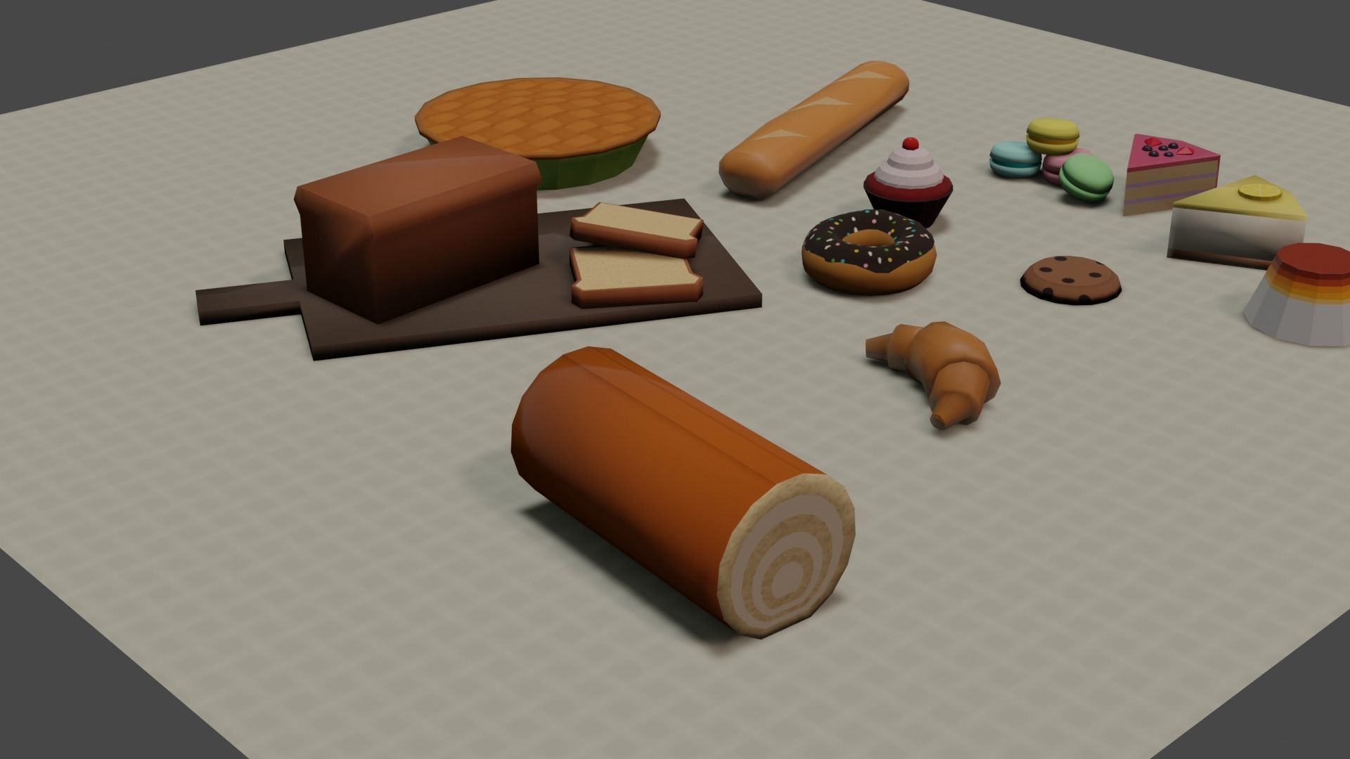 Bakery Set types of food Low-poly 3D model_4