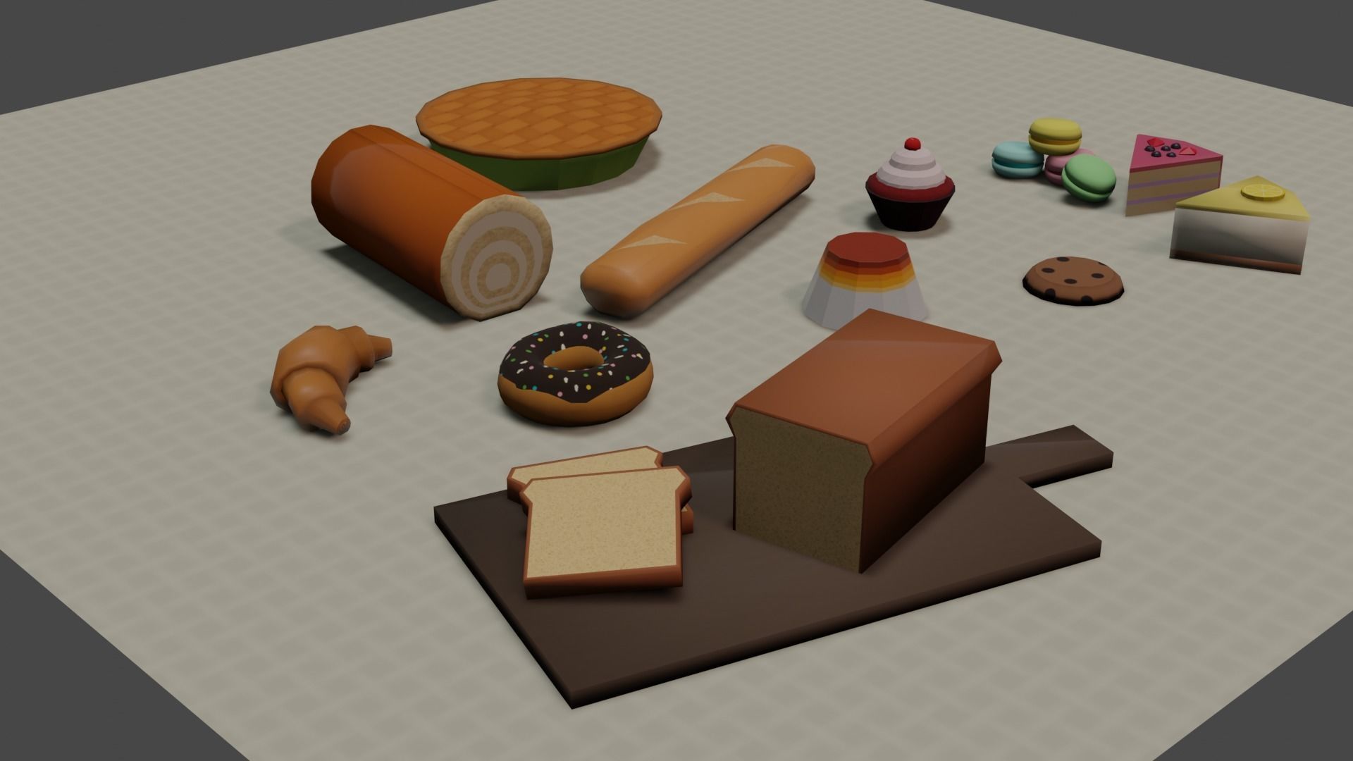 Bakery Set types of food Low-poly 3D model_5
