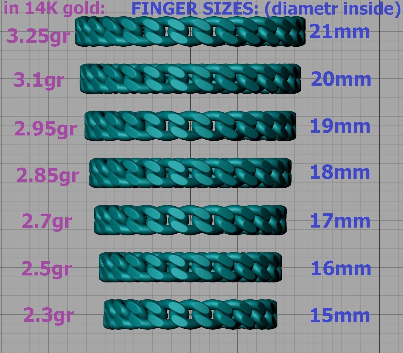 Miami Cuban Link Chain Ring Stackble Ring 3D print model_10