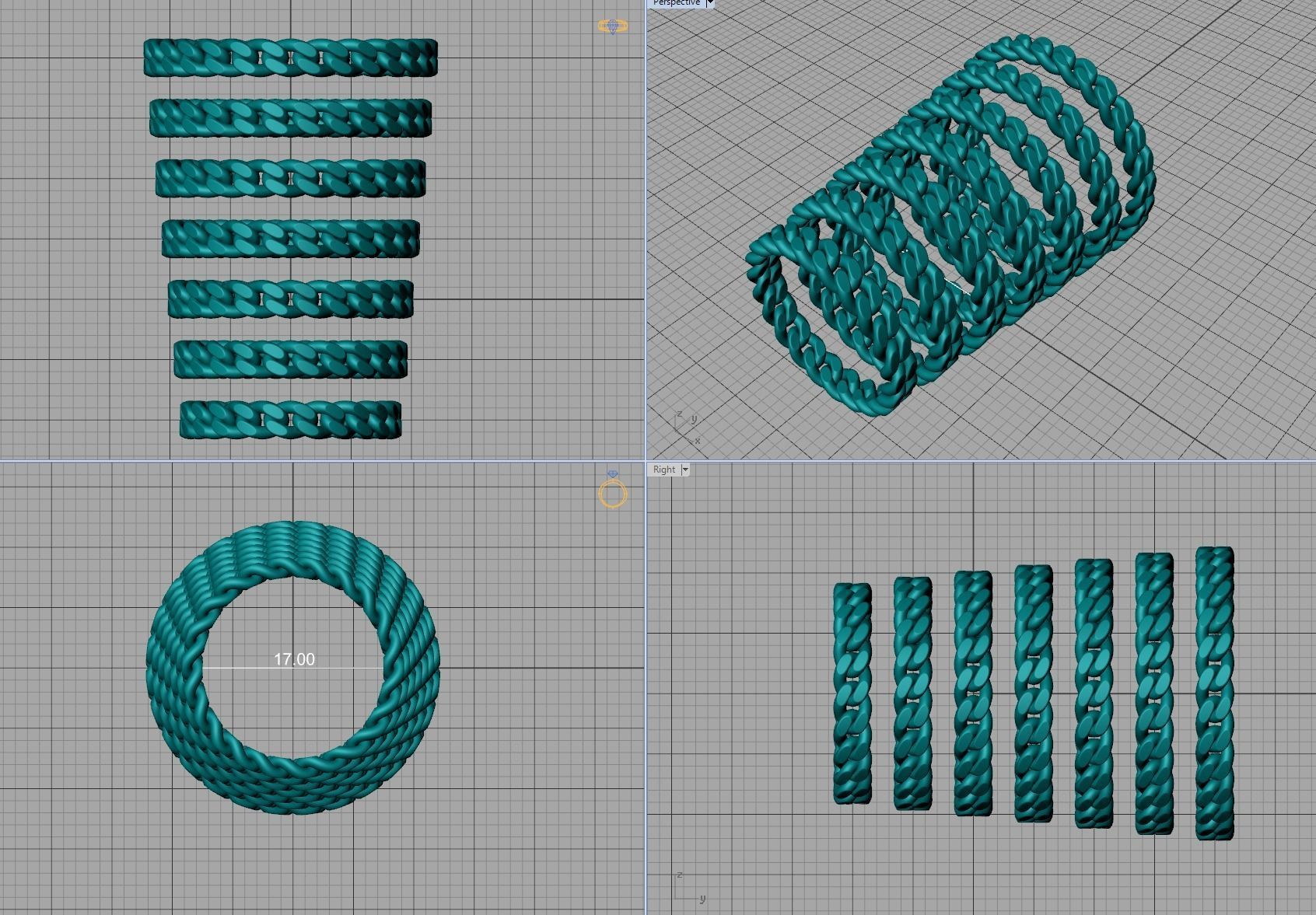 Miami Cuban Link Chain Ring Stackble Ring 3D print model_12