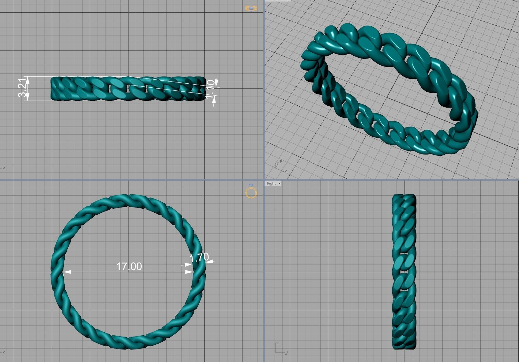 Miami Cuban Link Chain Ring Stackble Ring 3D print model_11