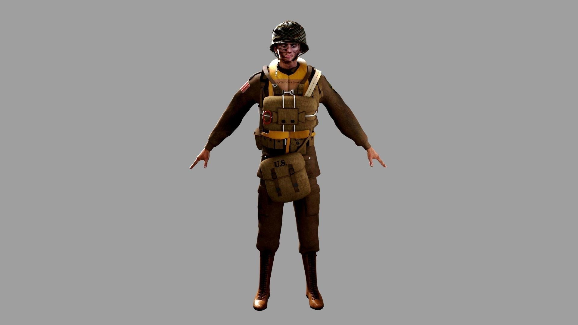 World War 2 US Paratrooper 3D model_11