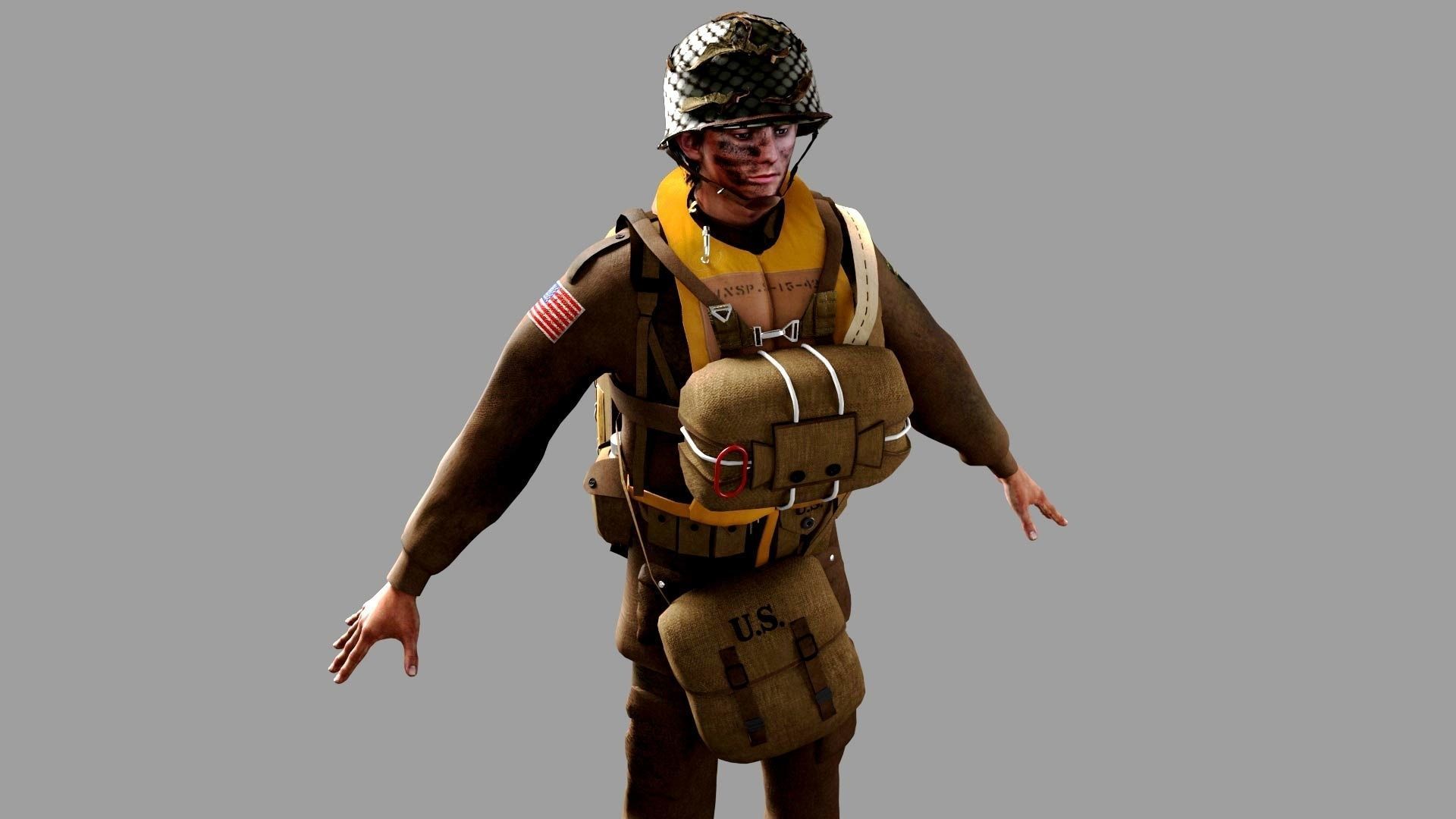 World War 2 US Paratrooper 3D model_1