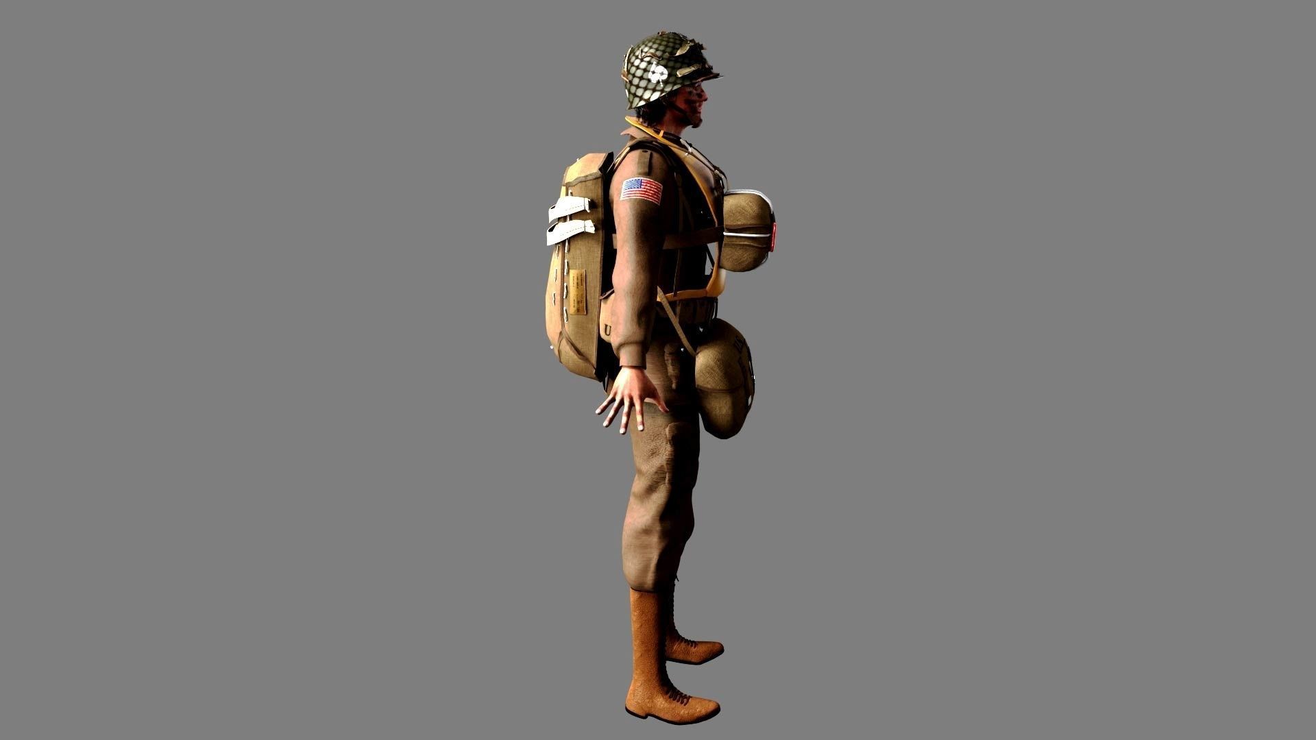 World War 2 US Paratrooper 3D model_16