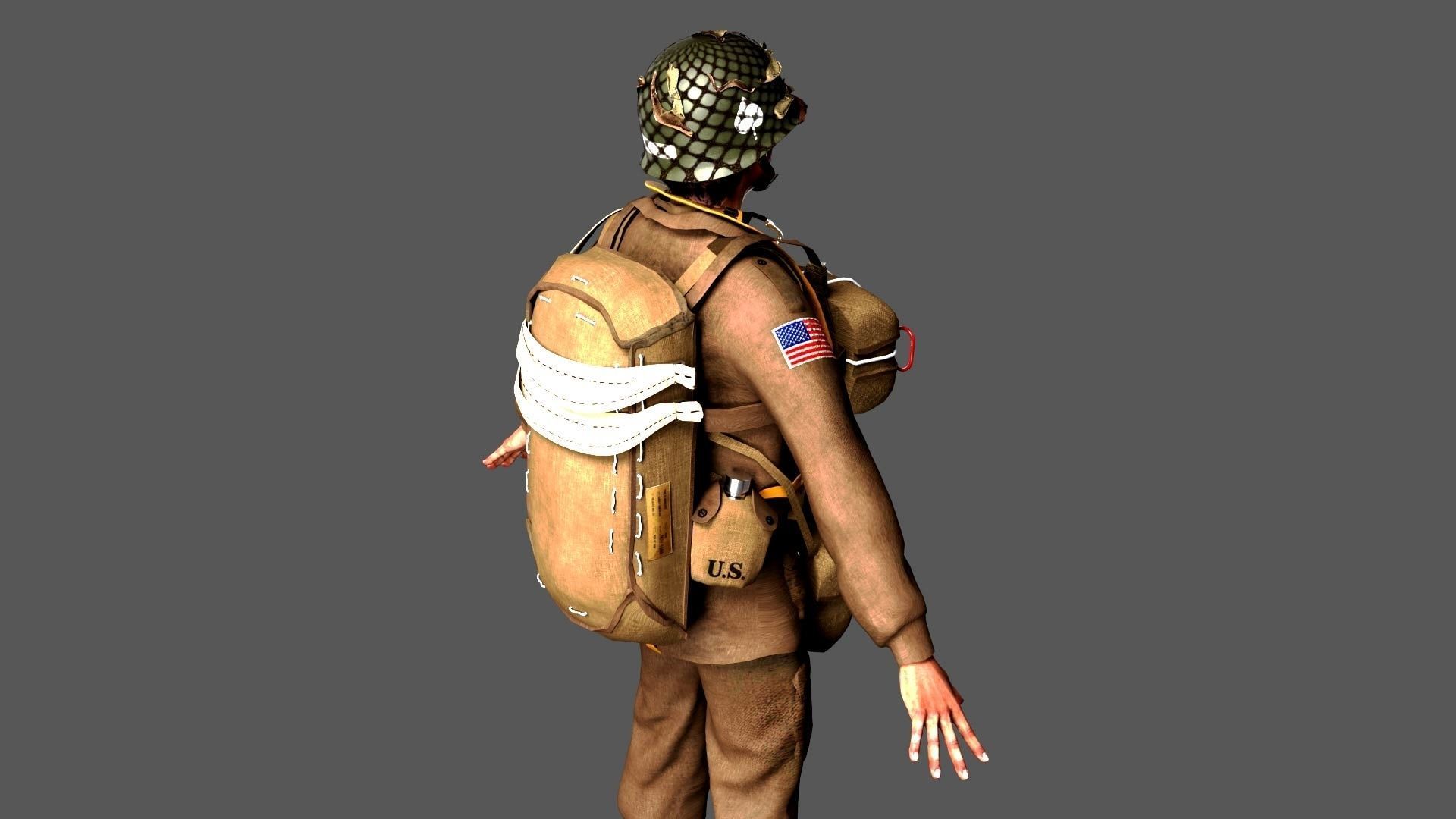 World War 2 US Paratrooper 3D model_7