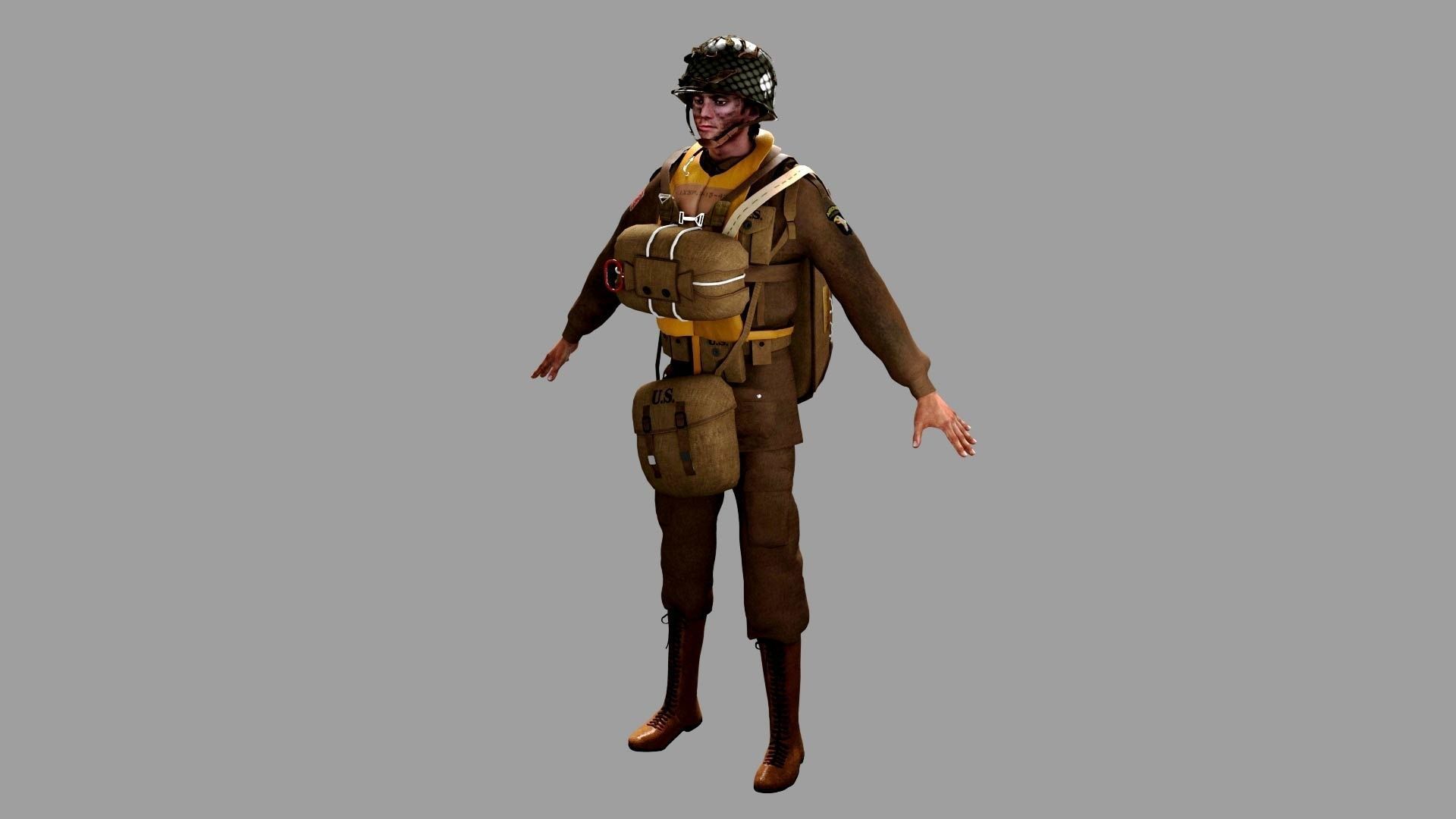 World War 2 US Paratrooper 3D model_15