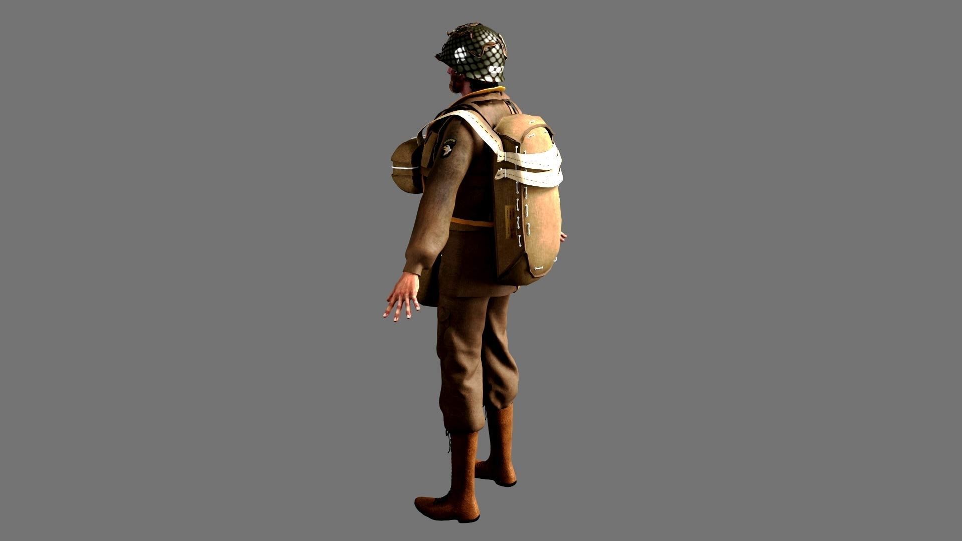 World War 2 US Paratrooper 3D model_13
