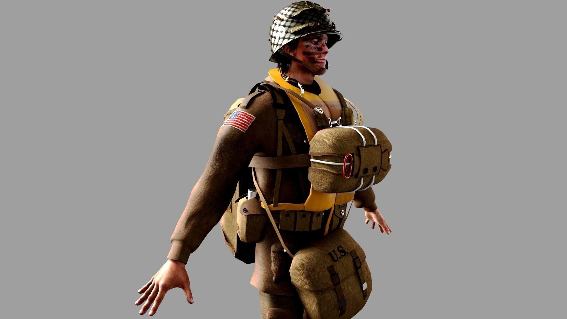 World War 2 US Paratrooper 3D model_4