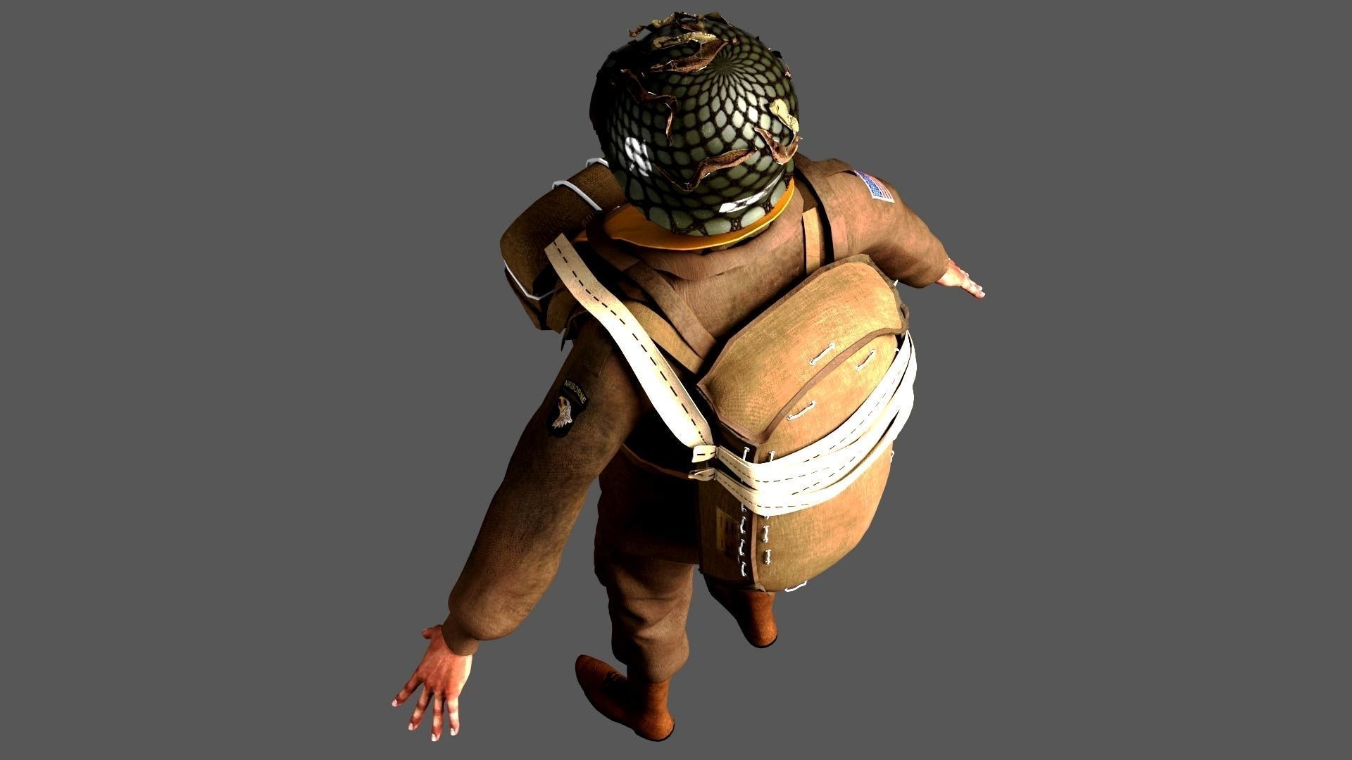 World War 2 US Paratrooper 3D model_6