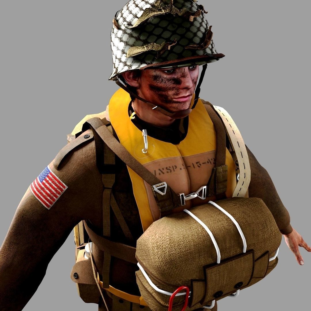 World War 2 US Paratrooper 3D model_2