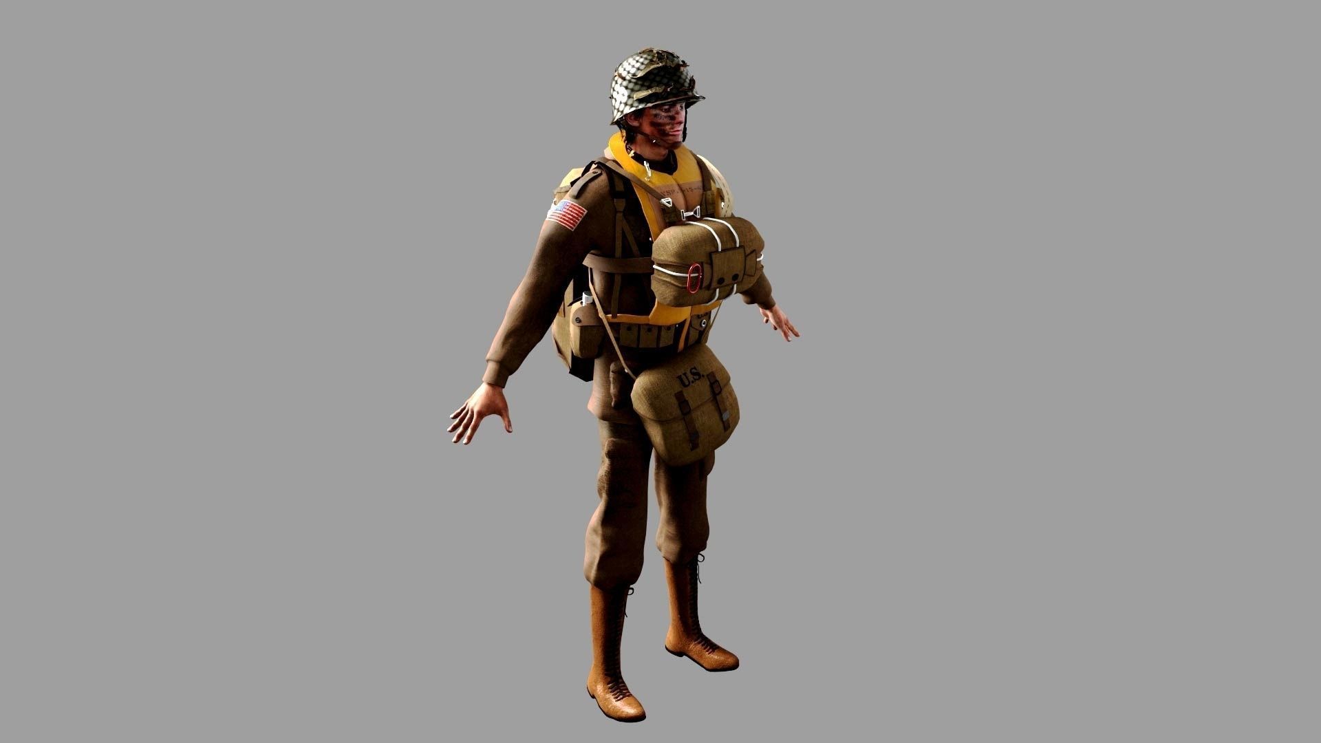 World War 2 US Paratrooper 3D model_12