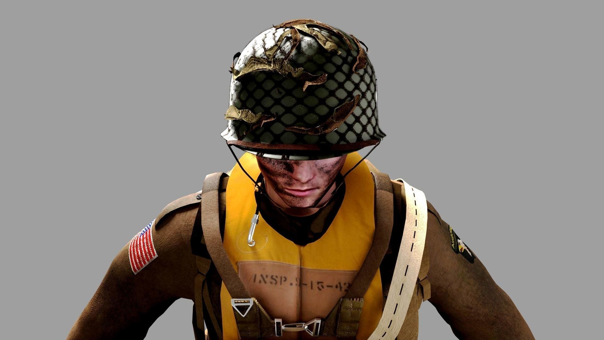 World War 2 US Paratrooper 3D model_9