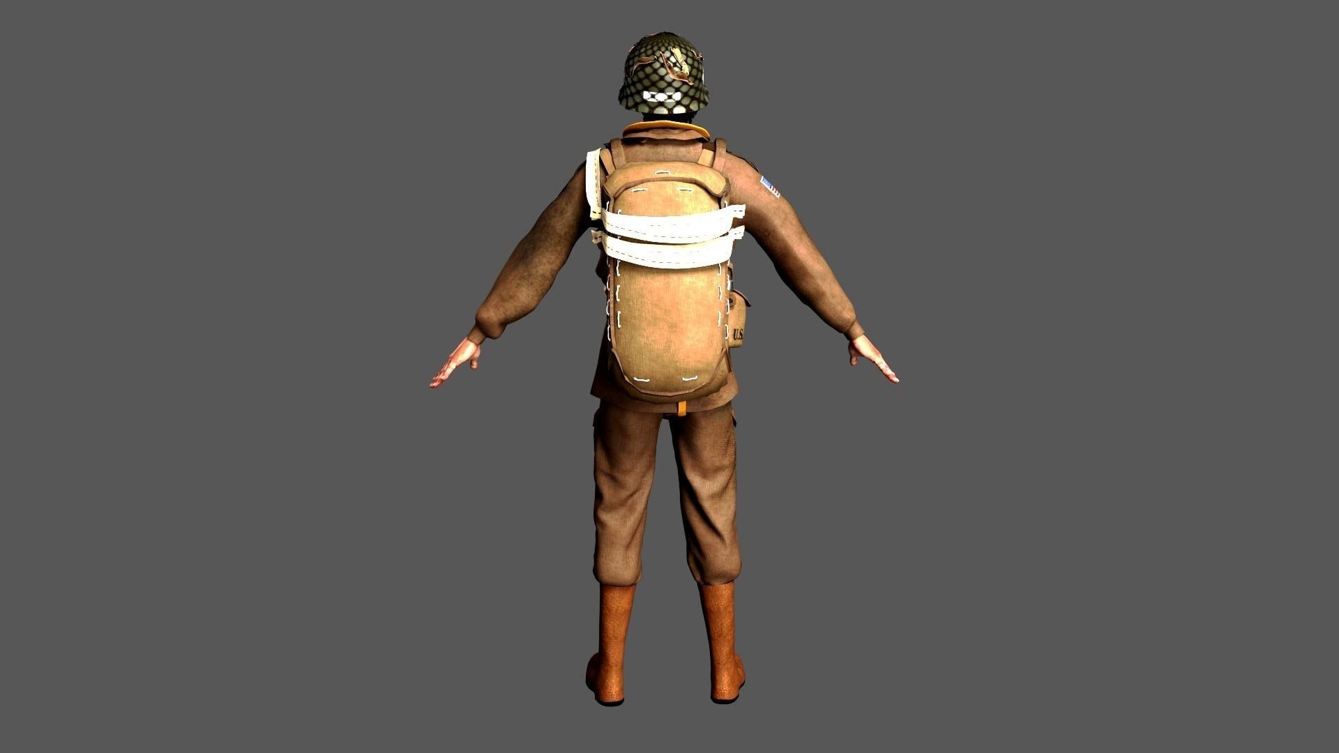 World War 2 US Paratrooper 3D model_14