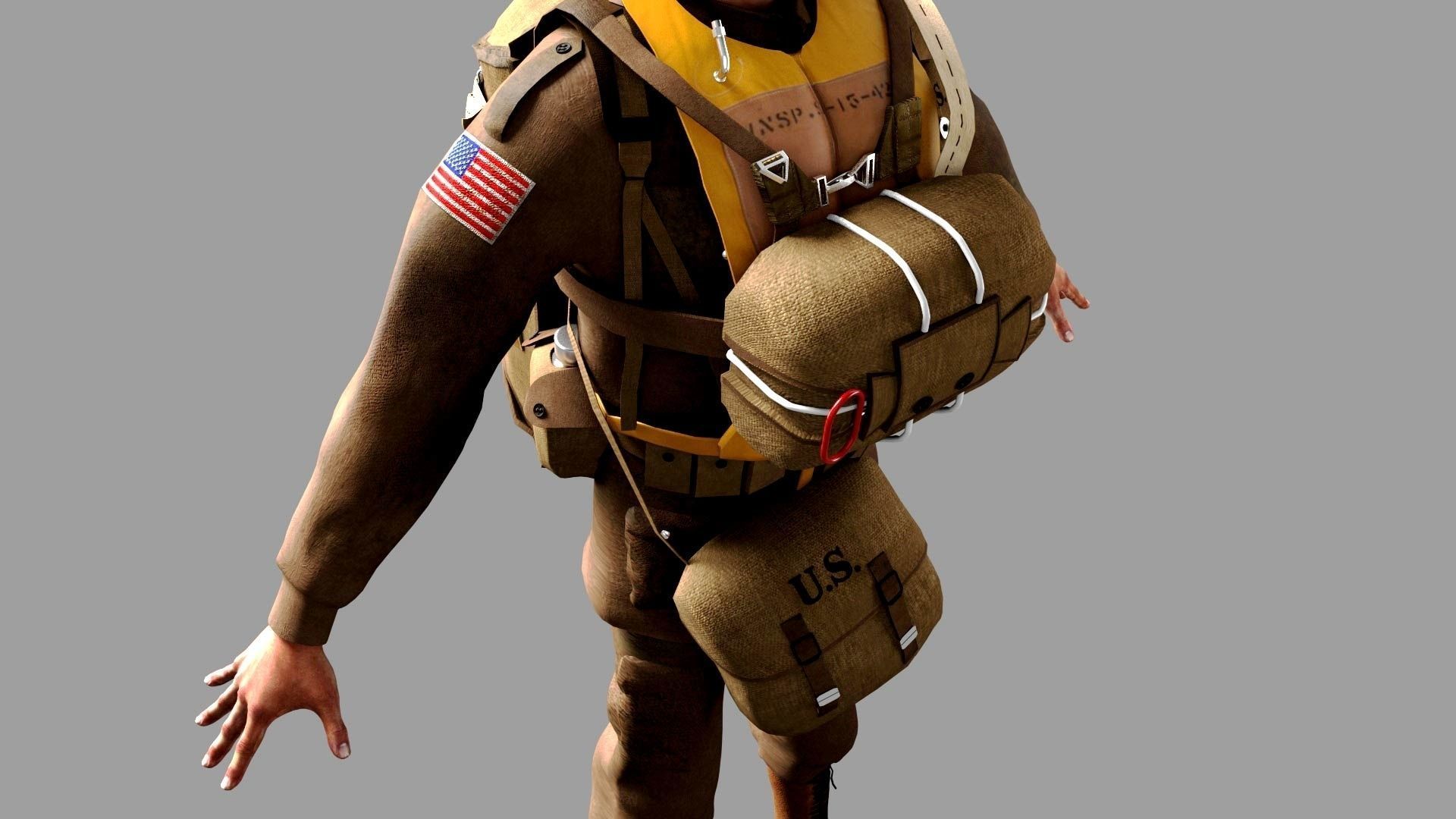 World War 2 US Paratrooper 3D model_8
