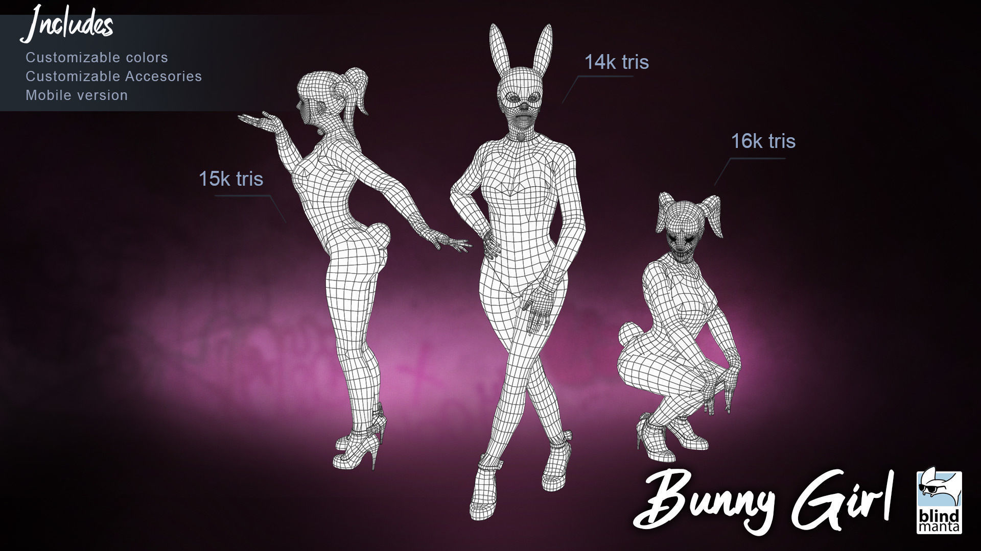 Bunny Girl with accesories Low-poly 3D model_3