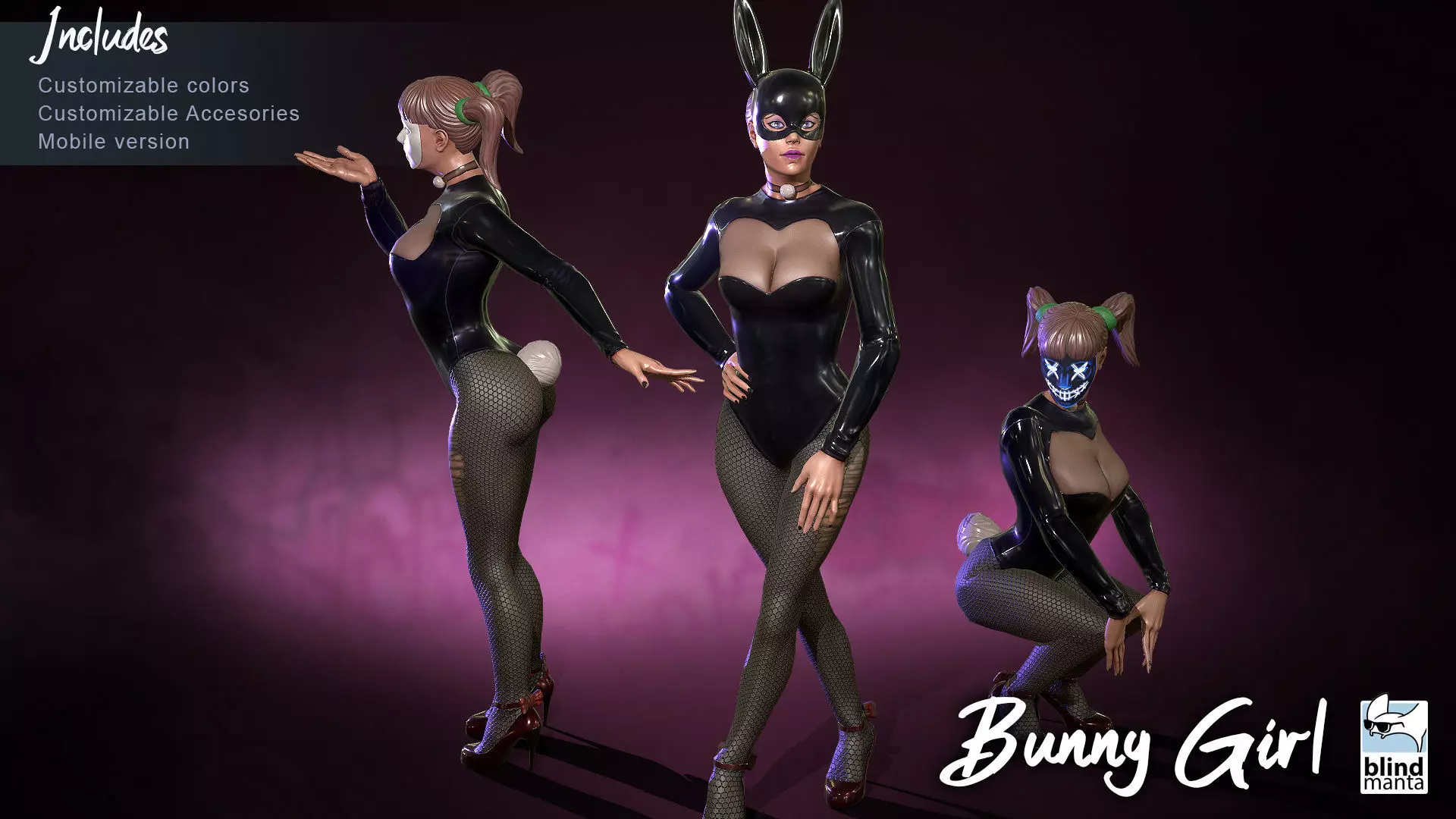 Bunny Girl with accesories Low-poly 3D model_0