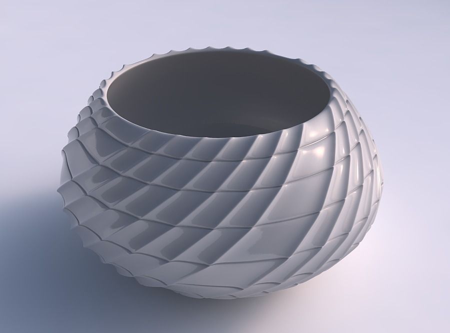 Bowl squeezed twisted with strange tiles 3D print model_0