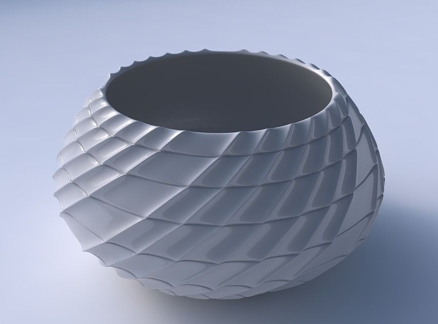 Bowl squeezed twisted with strange tiles 3D print model_3