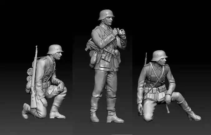 German officer and soldiers 3D print model