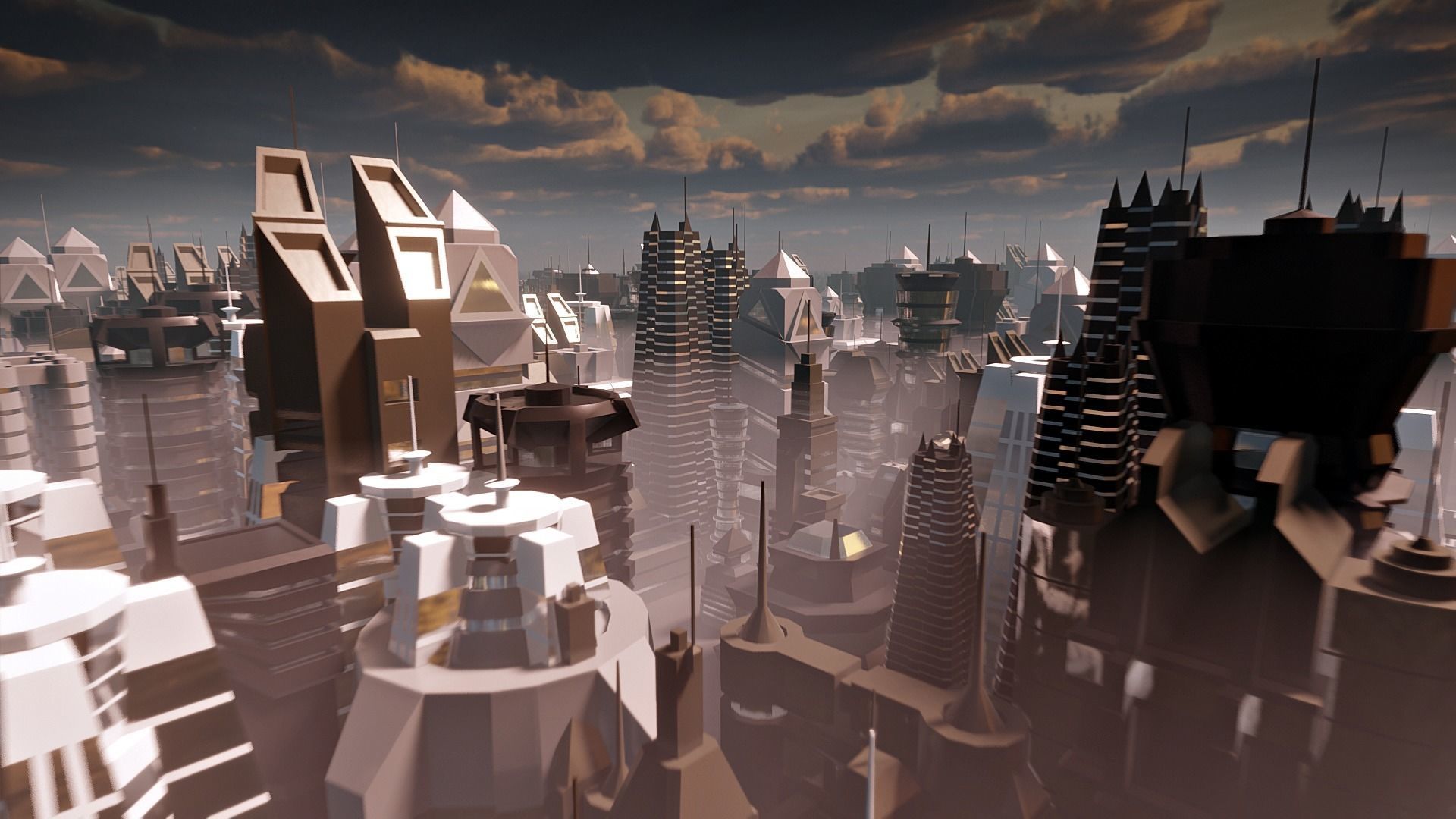 Skyscraper - 25 Scifi low-poly KitBash model set Low-poly 3D model_1