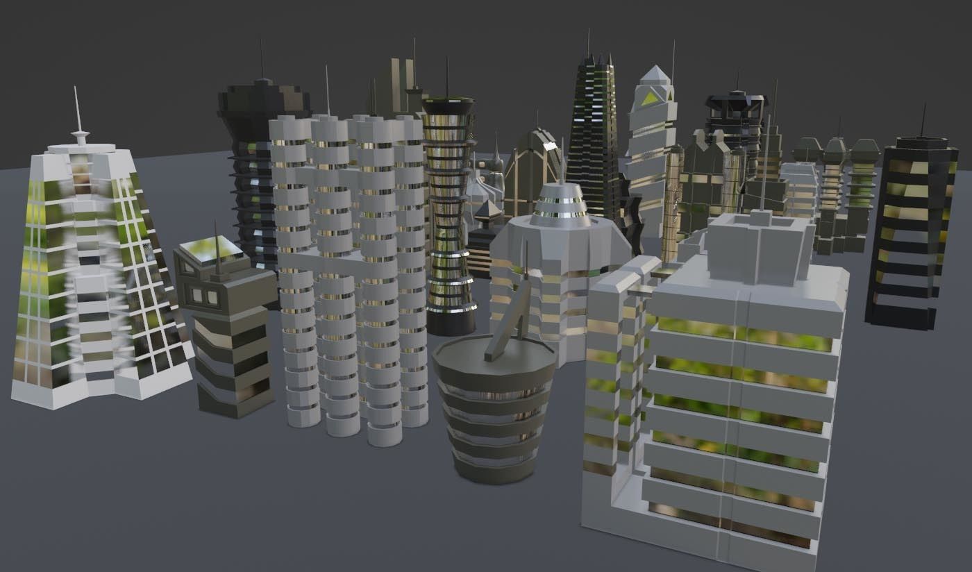 Skyscraper - 25 Scifi low-poly KitBash model set Low-poly 3D model_5