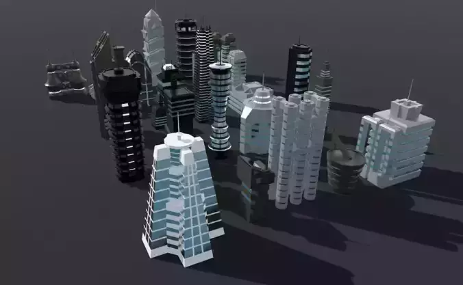 Skyscraper - 25 Scifi low-poly KitBash model set Low-poly 3D model Skyscraper - 25 Scifi low-poly KitBash model set Low-poly 3D model