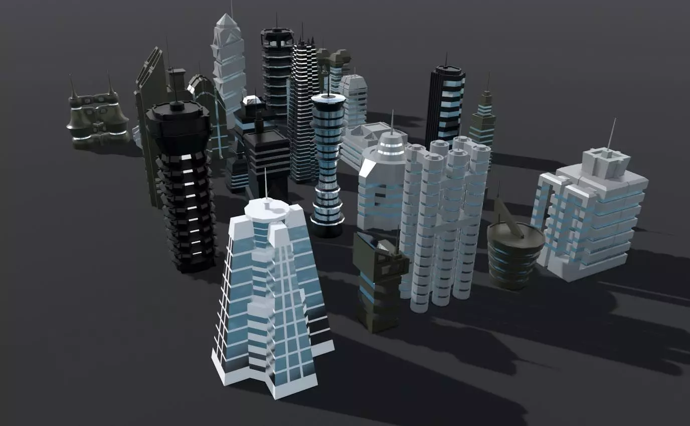 Skyscraper - 25 Scifi low-poly KitBash model set Low-poly 3D model_0