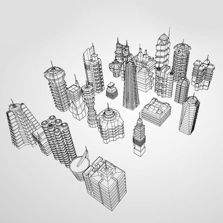 Skyscraper - 25 Scifi low-poly KitBash model set Low-poly 3D model_4