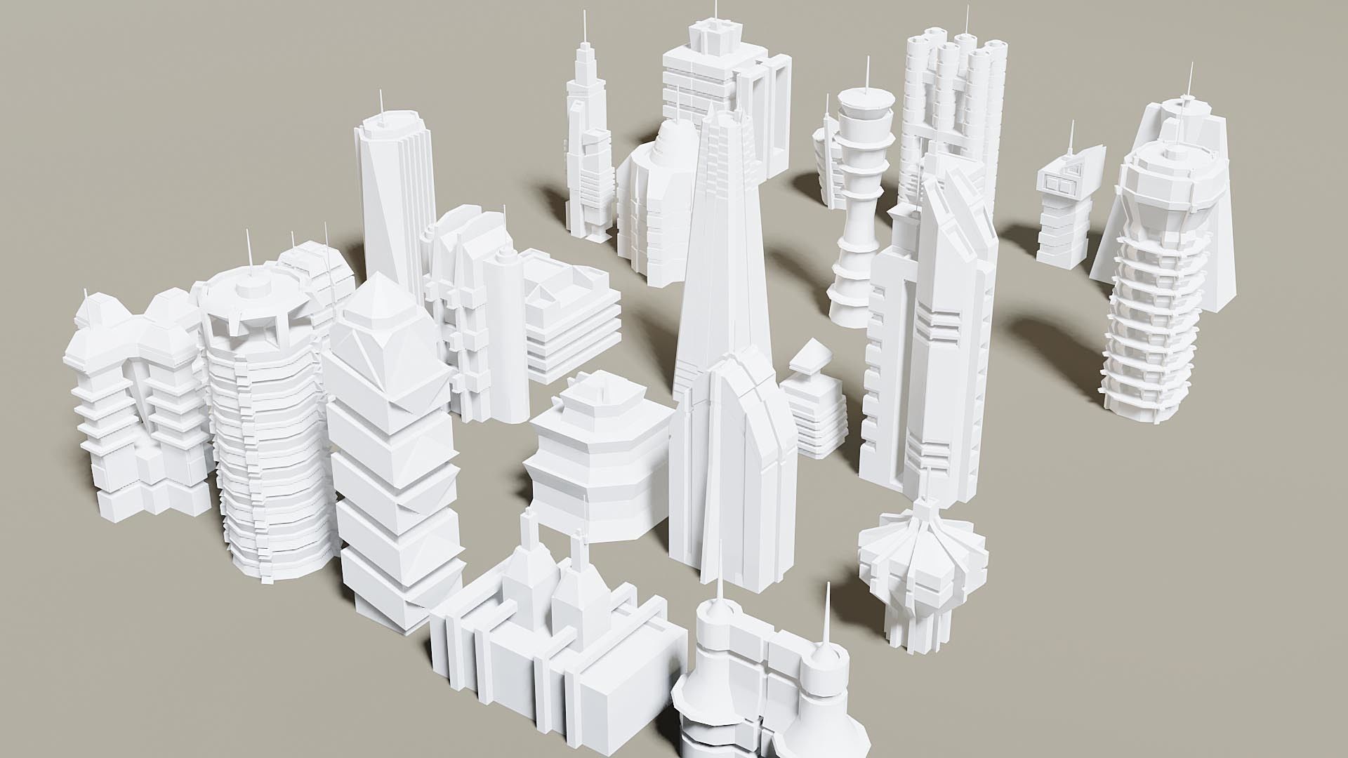 Skyscraper - 25 Scifi low-poly KitBash model set Low-poly 3D model_2