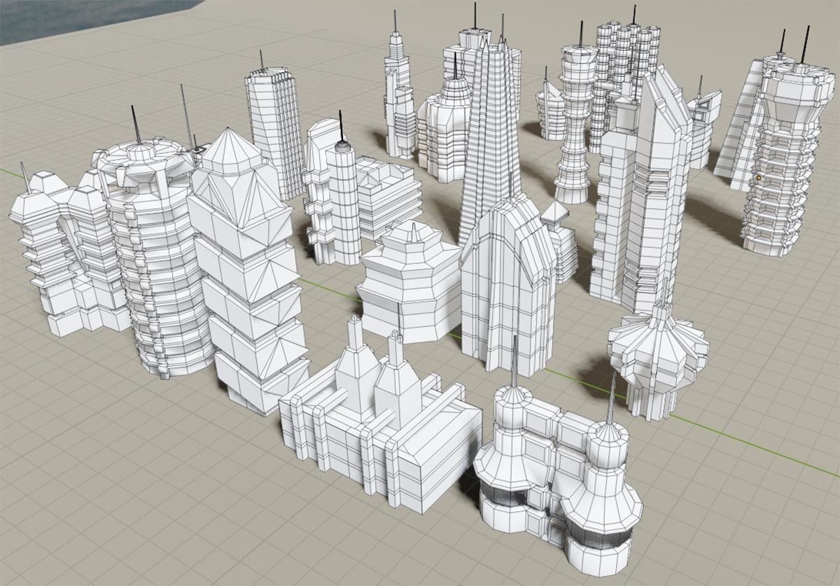 Skyscraper - 25 Scifi low-poly KitBash model set Low-poly 3D model_3