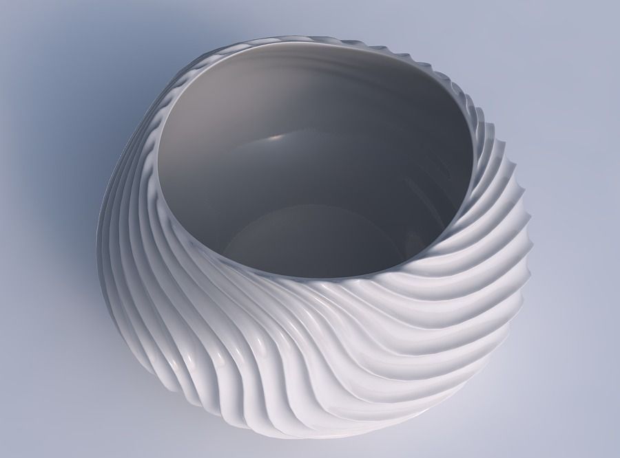 Bowl squeezed twisted with wavy extruded lines 2 3D print model_1
