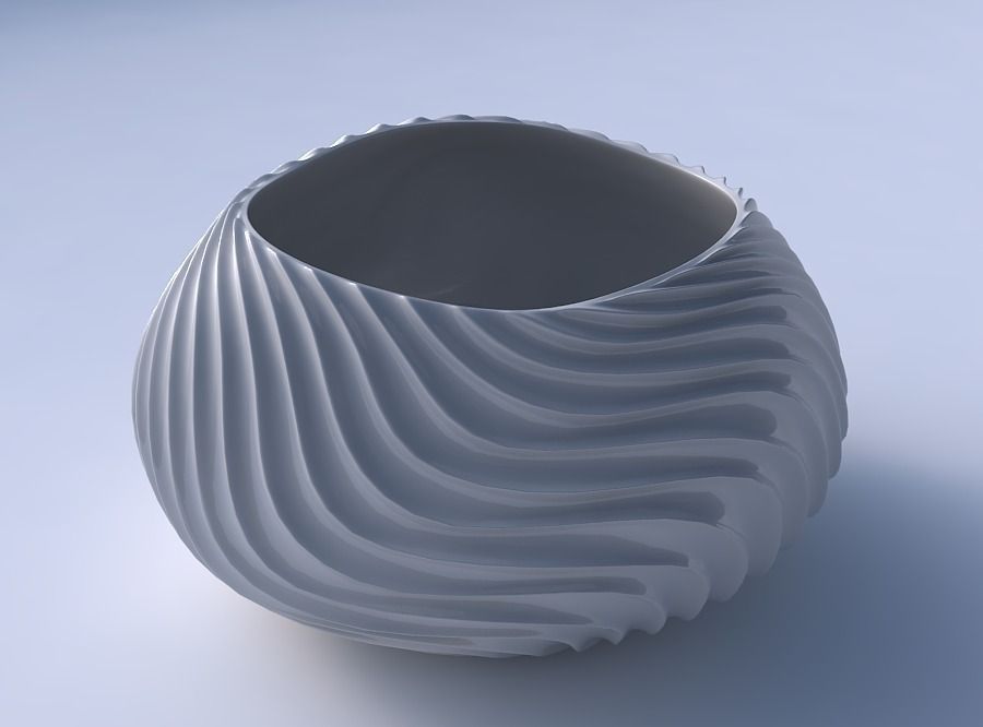 Bowl squeezed twisted with wavy extruded lines 2 3D print model_3