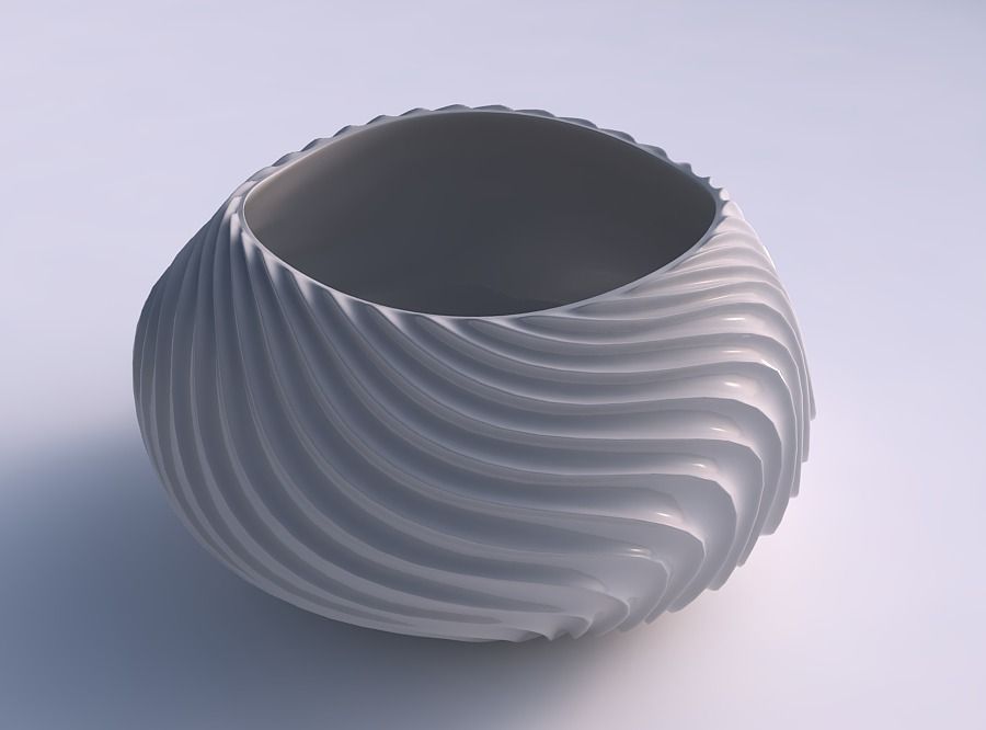 Bowl squeezed twisted with wavy extruded lines 2 3D print model_0