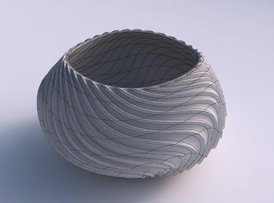 Bowl squeezed twisted with wavy extruded lines 2 3D print model_5