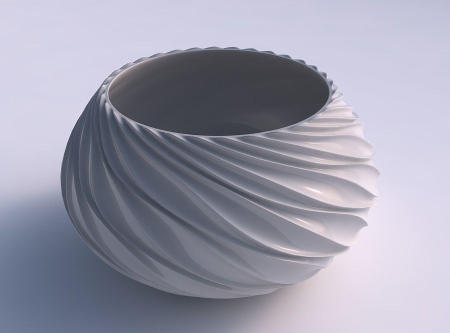 Bowl squeezed twisted with wavy extruded lines 3D print model_0