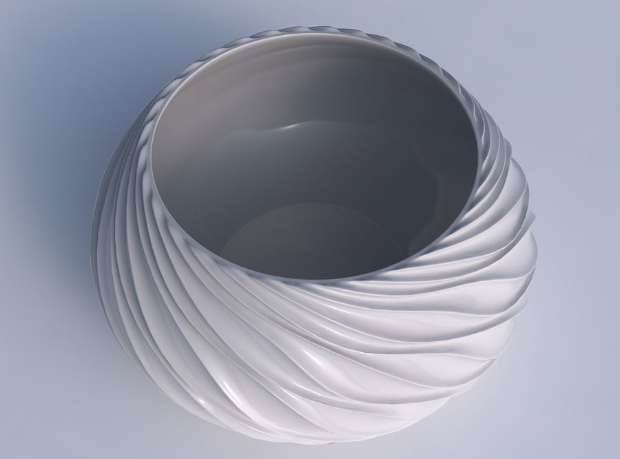 Bowl squeezed twisted with wavy extruded lines 3D print model_1