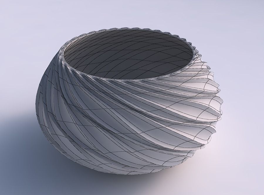 Bowl squeezed twisted with wavy extruded lines 3D print model_5