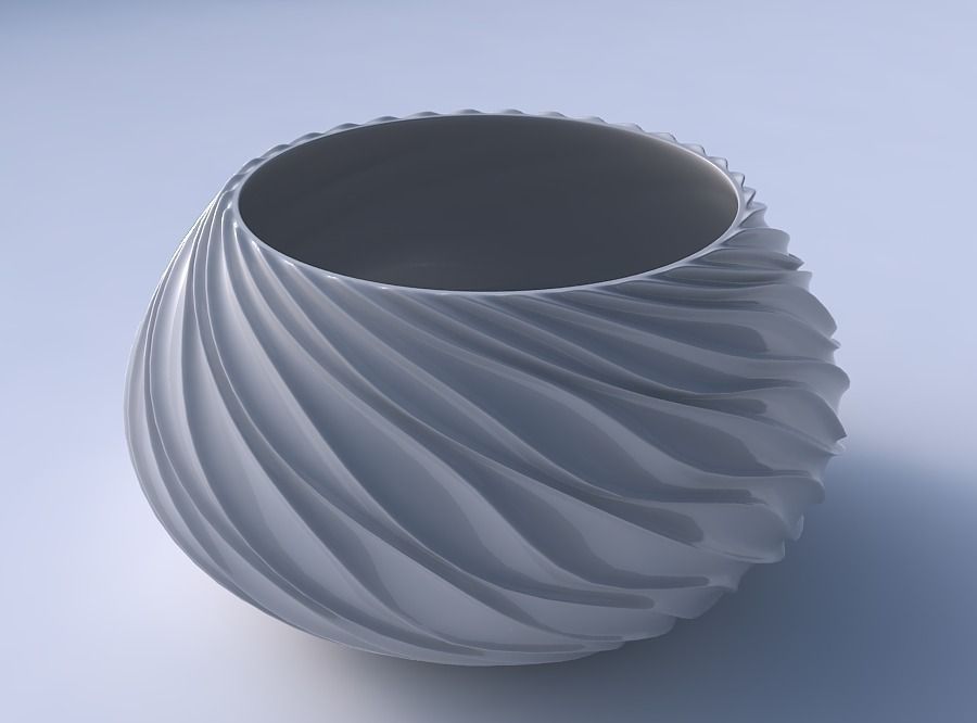 Bowl squeezed twisted with wavy extruded lines 3D print model_3