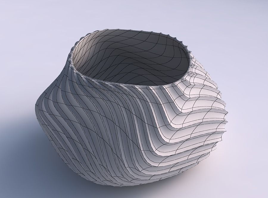 Bowl twisted elipse with bent extruded lines 3 3D print model_5