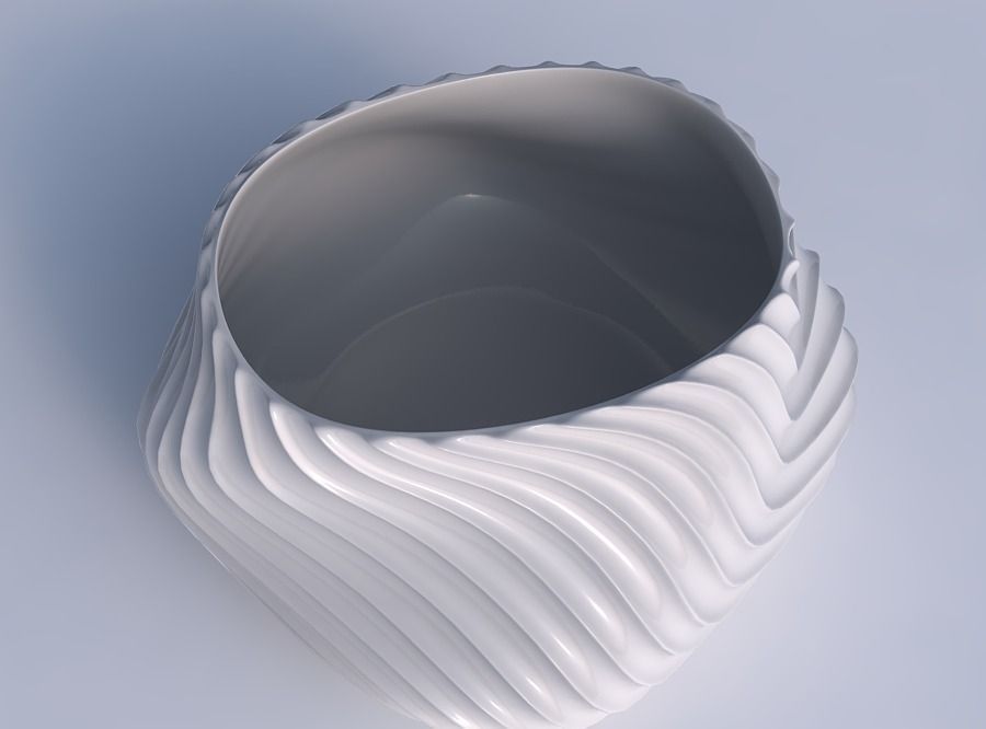 Bowl twisted elipse with bent extruded lines 3 3D print model_1