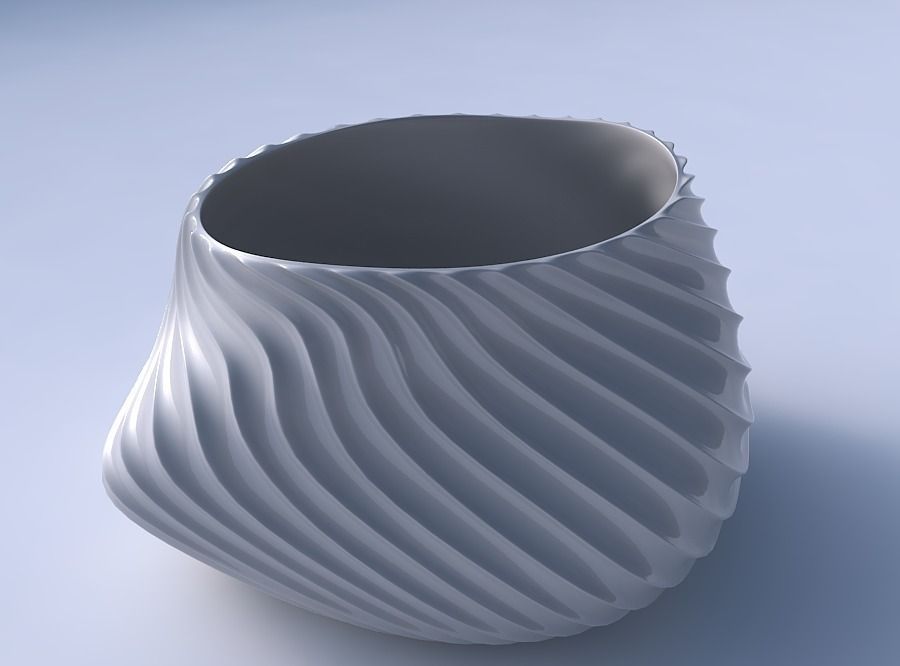 Bowl twisted elipse with bent extruded lines 3 3D print model_3