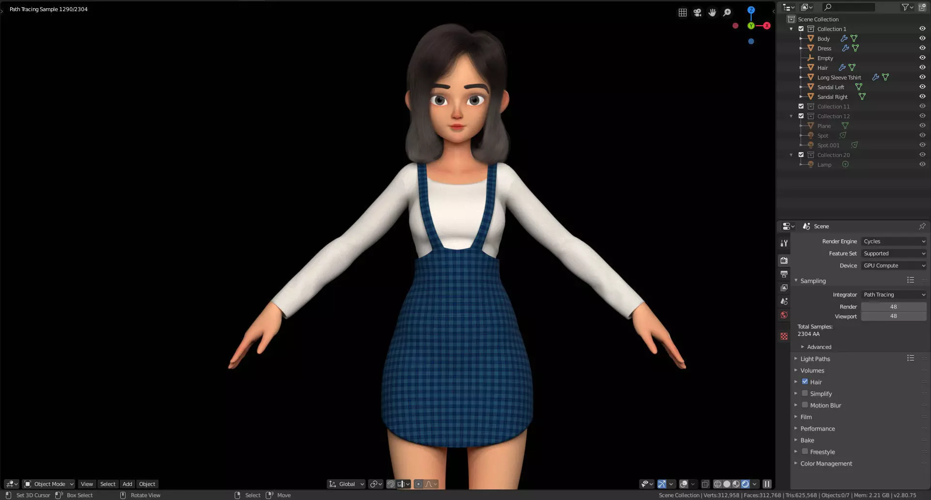 Amy Stylized Girl Character No 2 for Blender Cycles and Eevee 3D model