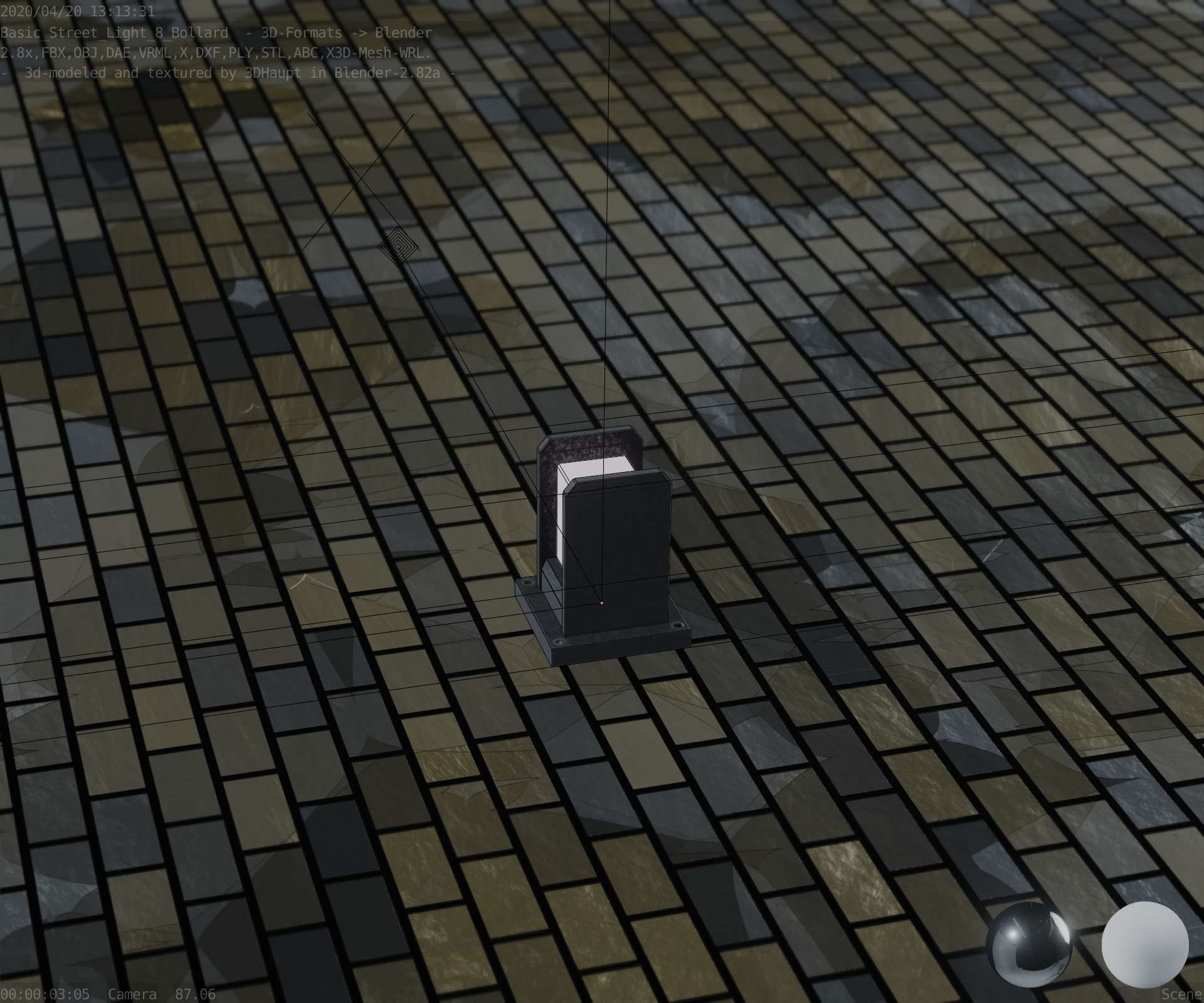 Street Light 8 Bollard 200mm Basic Version 1 Low-poly 3D model_8