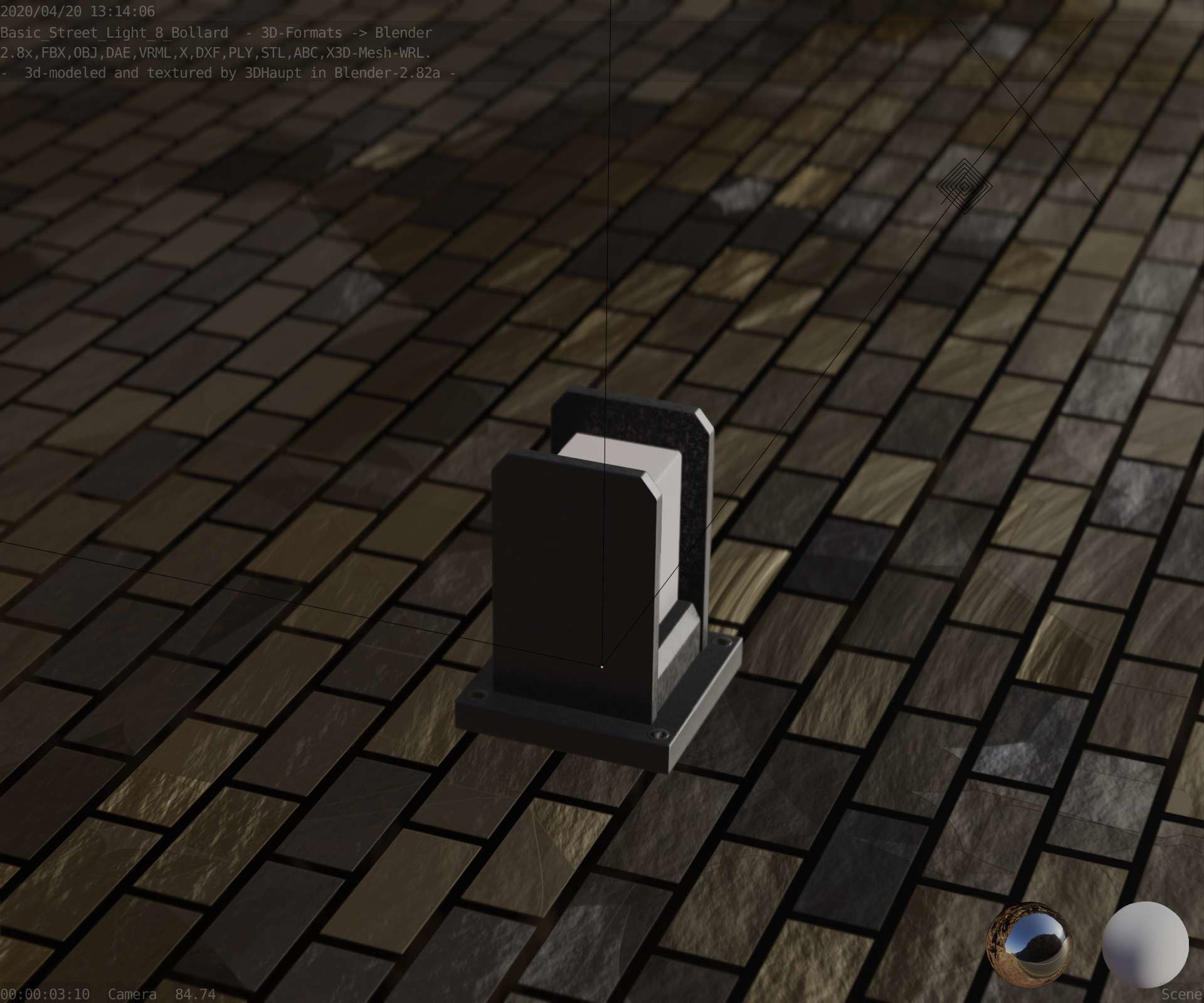 Street Light 8 Bollard 200mm Basic Version 1 Low-poly 3D model_13