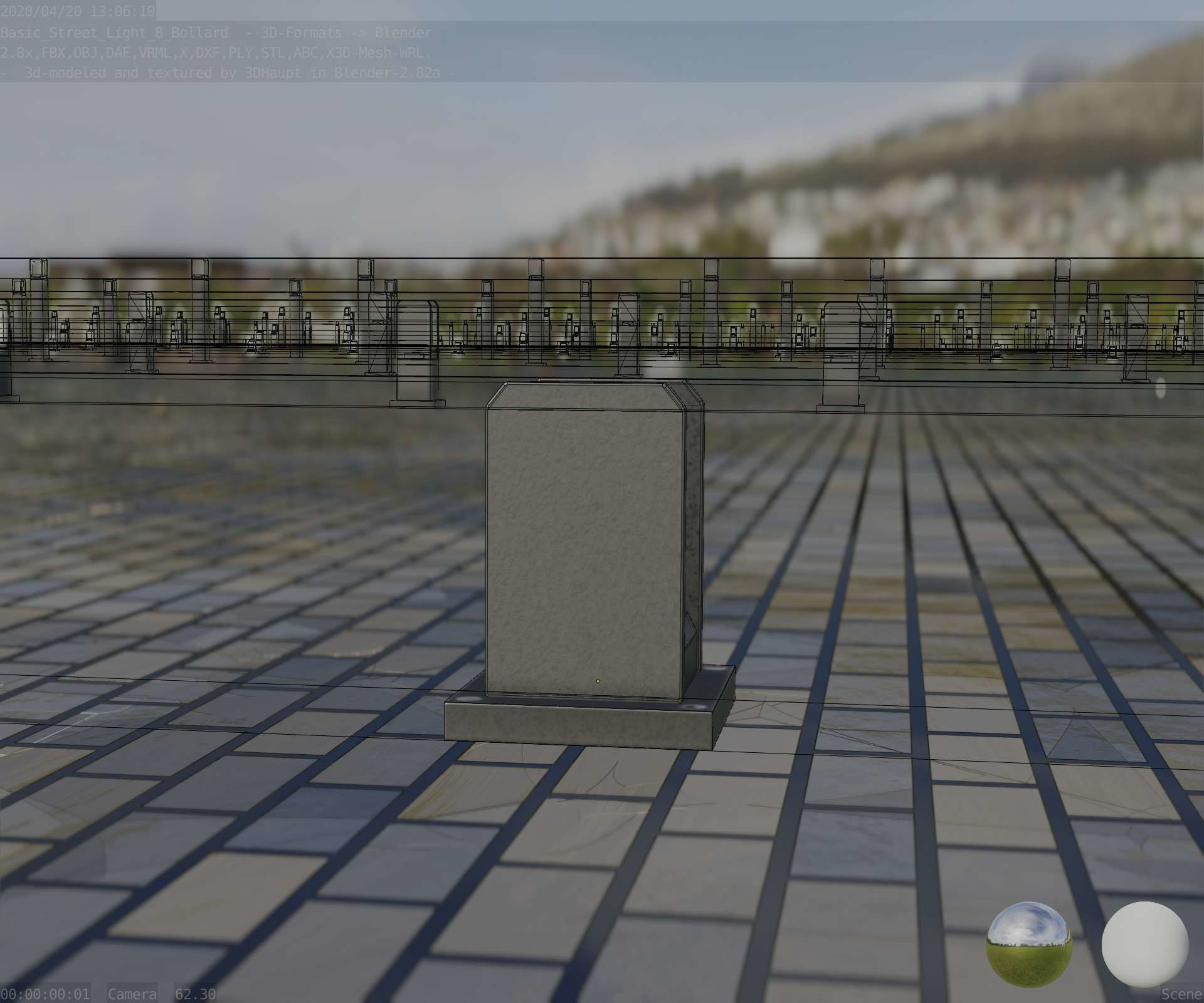 Street Light 8 Bollard 200mm Basic Version 1 Low-poly 3D model_7