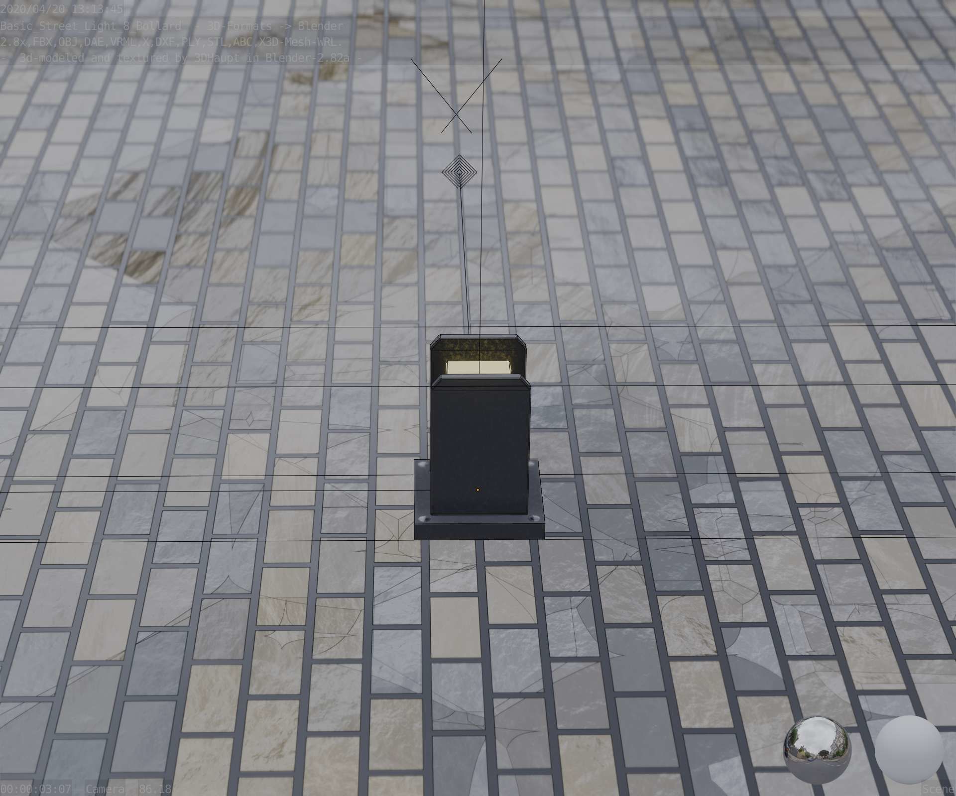 Street Light 8 Bollard 200mm Basic Version 1 Low-poly 3D model_10