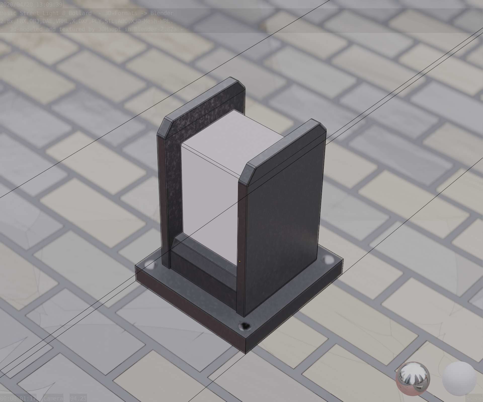 Street Light 8 Bollard 200mm Basic Version 1 Low-poly 3D model_58