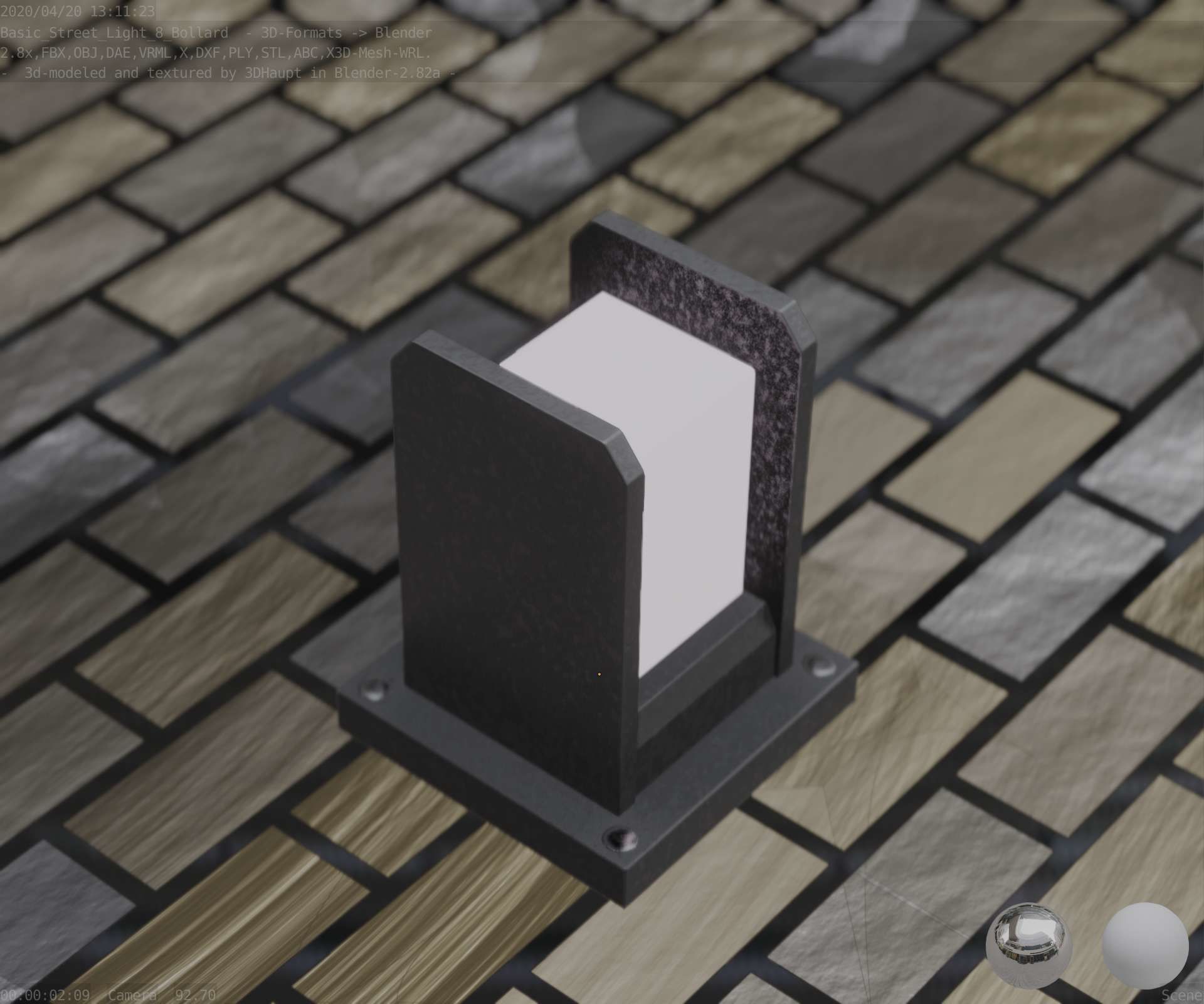 Street Light 8 Bollard 200mm Basic Version 1 Low-poly 3D model_74